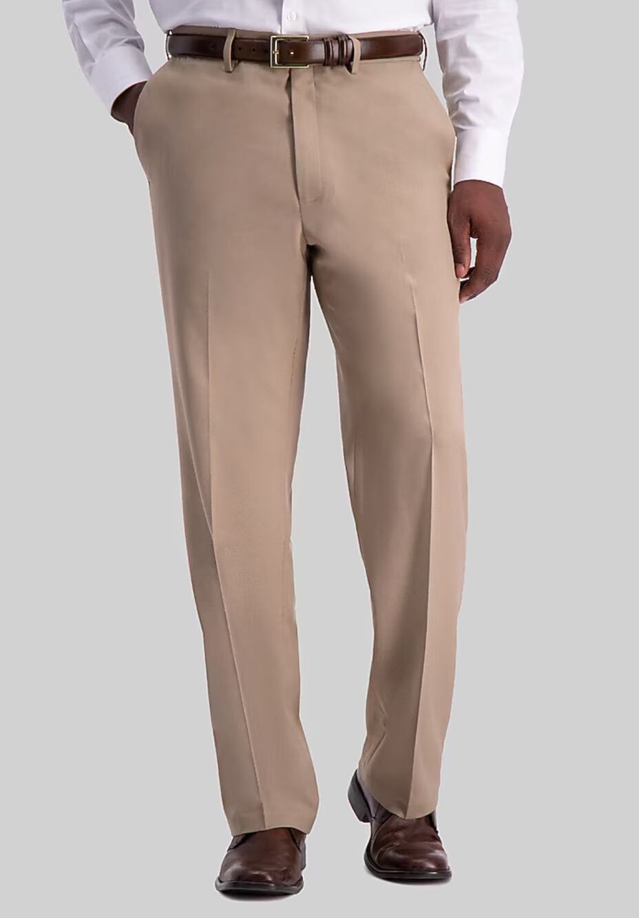 BERLE Men's Slim Straight Dress Pants 34x34 Taupe Stretch Flat Front NWOT